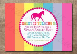 Unicorn Birthday Invitation Wording Unicorn Birthday Party Custom Printable Invitation