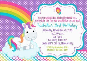 Unicorn Birthday Invitation Wording Unicorn Invitation Personalized Custom Unicorn Rainbow