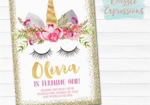 Unicorn Birthday Invitations Online Printable Unicorn Face and Gold Glitter Birthday