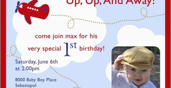 Up Up and Away Birthday Invitations Airplane Up Up and Away Birthday Invitation with Photo