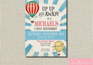 Up Up and Away Birthday Invitations First Birthday Invitation Up Up and Away Hot Air Balloon