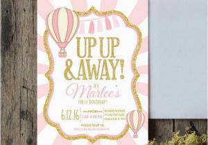 Up Up and Away Birthday Invitations Up Up and Away Invitation Hot Air Balloon Invitation Pink
