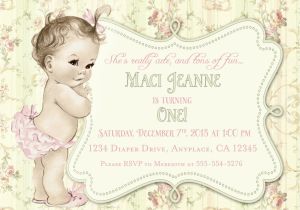 Vintage 1st Birthday Party Invitations First Birthday Invitation Shabby Chic Floral Vintage Birthday