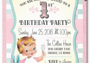 Vintage 1st Birthday Party Invitations Retro Vintage Baby 1st Birthday Invitations Di 230