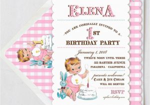 Vintage 1st Birthday Party Invitations Vintage First Birthday Girl Invitation