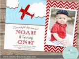 Vintage Airplane Birthday Invitations Airplane Invitation Vintage Birthday Party Chevron Clouds