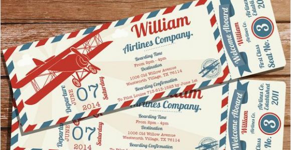 Vintage Airplane Birthday Invitations Vintage Airplane Ticket Party Invitation Create Your Own