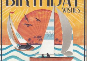 Vintage Birthday Cards for Men Boats Sunset Birthday Card Karenza Paperie