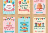 Vintage Birthday Cards Free Downloads Set Of Six Vintage Birthday Cards In Flat Design Vector