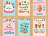 Vintage Birthday Cards Free Downloads Set Of Six Vintage Birthday Cards In Flat Design Vector