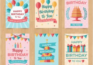 Vintage Birthday Cards Free Downloads Set Of Six Vintage Birthday Cards In Flat Design Vector
