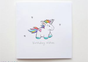 What to Draw On A Birthday Card Kio Cards Hand Drawn Rainbow Unicorn Birthday Card