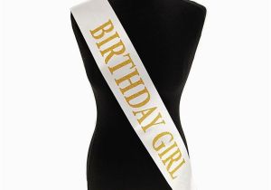 White Birthday Girl Sash White with Gold Glitter Birthday Girl Sash