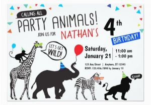 Wild Animal Birthday Party Invitations Black White Wild Party Animal Birthday Invitation Zazzle Com