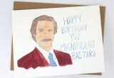 Will Ferrell Birthday Card Anchorman Ron Burgundy Birthday Card by Averycampbellart