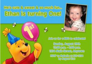 Winnie the Pooh First Birthday Invitations Custom Photo Birthday Invitation Winnie the Pooh 1st