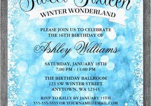 Winter themed Birthday Invitations Sweet 16 Winter Wonderland Glitter Lights Invitations