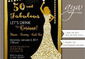Womans 50th Birthday Decorations 50th Birthday Party Invitations Woman Bling Dress 40th Womans