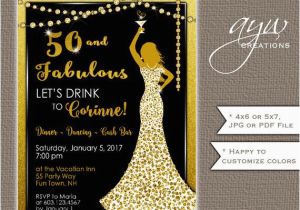 Womans 50th Birthday Invitations 50th Birthday Party Invitations Woman Bling Dress 40th