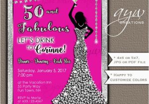 Womans 50th Birthday Invitations 50th Birthday Party Invitations Woman Bling Dress Fifty