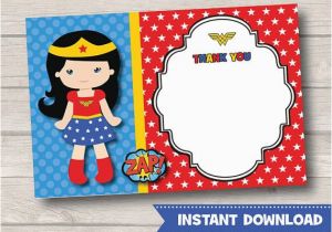Wonder Woman Birthday Card Printable Wonder Woman Thank You Cards Girls Birthday by
