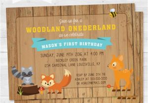 Woodland Onederland Birthday Invitations Rustic Woodland One Derland Birthday Party Invitation