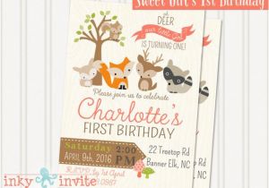 Woodland themed Birthday Invitations Little Girl 39 S Woodland 1st Birthday Party Invitation