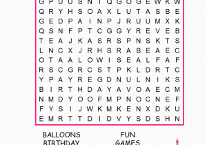 Words for A Birthday Girl Free Printable Birthday Word Search 90th Kid 39 S Table