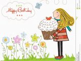 Www.happy Birthday Cards Birthday Card with Blonde Girl and Cupcake Stock Image