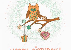 Www.happy Birthday Cards Happy Birthday Card Template Cute Cartoon Owl Stock