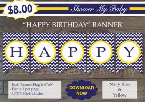Yellow and White Happy Birthday Banner Items Similar to 75 Off Sale Navy Yellow Happy Birthday