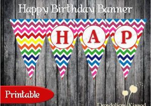 Yellow and White Happy Birthday Banner Rainbow Blue Pink Purple Red Yellow Chevron Happy Birthday