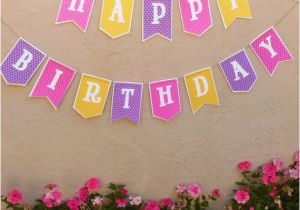 Yellow and White Happy Birthday Banner Yellow Purple Pink Happy Birthday Banner W White Polka