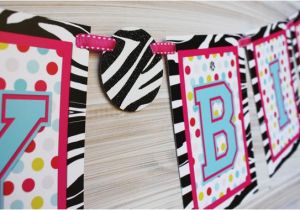 Zebra Print Happy Birthday Banner Groovy Birthday Banner Zebra Print and Hot Pink Party Decor