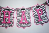 Zebra Print Happy Birthday Banner Hot Pink and Zebra Print Happy Birthday Banner by Madendesigns