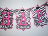 Zebra Print Happy Birthday Banner Hot Pink and Zebra Print Happy Birthday Banner by Madendesigns