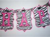 Zebra Print Happy Birthday Banner Hot Pink and Zebra Print Happy Birthday Banner by Madendesigns