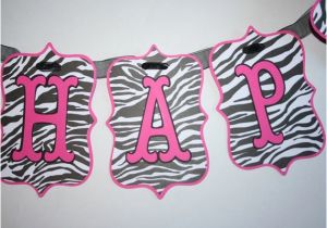 Zebra Print Happy Birthday Banner Hot Pink and Zebra Print Happy Birthday Banner by Madendesigns