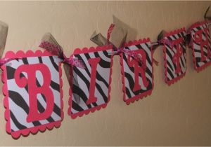 Zebra Print Happy Birthday Banner Hot Pink Zebra Print Happy Birthday Banner