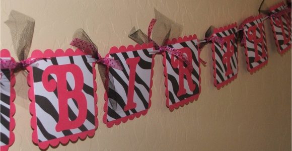 Zebra Print Happy Birthday Banner Hot Pink Zebra Print Happy Birthday Banner