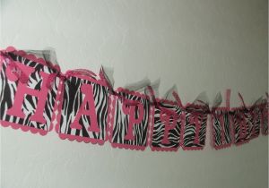 Zebra Print Happy Birthday Banner Hot Pink Zebra Print Happy Birthday Banner